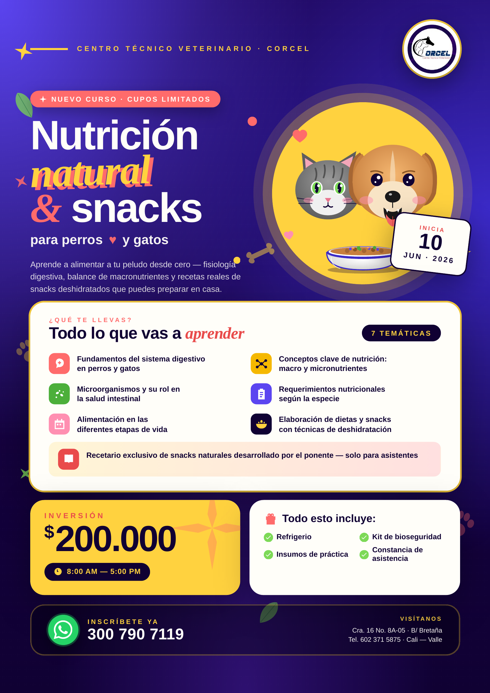Afiche curso Nutrición Natural - Centro Veterinario El Corcel